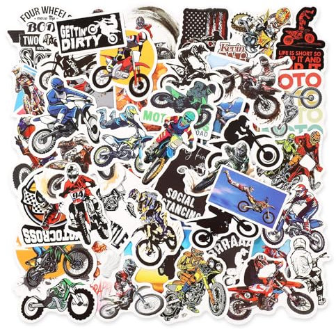 50pcs Motocross Dirt Bike Stickers, Waterproof Motorcycle Stickers for Kids Dirt Bike Decals Motorcycle Decals Motocross Stickers for Water Bottles Laptops Skateboards Helmets
