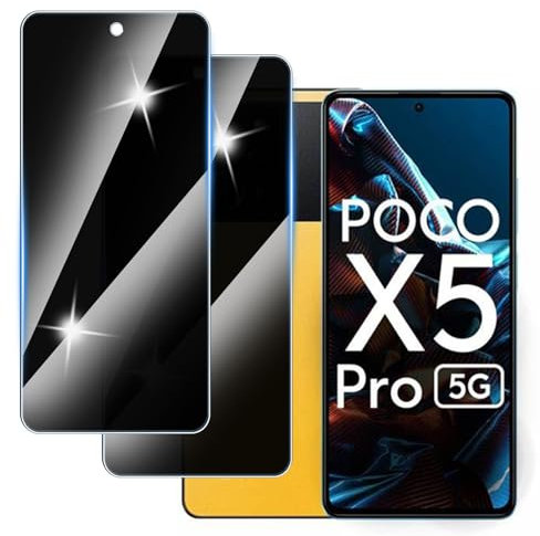 Hirshen 【2 Piezas】 Protector Pantalla Privacidad para Poco X5 Pro,Anti-Espía Vidrio Película,Cristal Vidrio Templado Anti Espía,9H Dureza,Sin Burbujas,Anti-Arañazo,Privacy Screen Protector