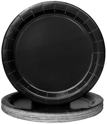 PARTY GO Lot de 16 assiettes de fête en carton noires de 17,8 cm - Pour anniversaire d'enfant garçon et fille - Accessoires de décoration