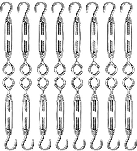 Lot de 16 Tendeur de Câble Acier, Tendeurs de Fil M4 Avec Crochet et Œillet Réglable pour Suspendre, Tenir, Cordes à Linge, Suspendre,Cable de Garde Corps, 40 kg Charge Maximale