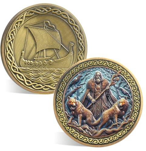ACGZQY Viking (Odin Wächter) Wikinger-Kriegermünze – Wikinger-Odin-Glücksmünze, nordische Mythologie, Wikinger-Tapferkeitsmünzen, Wikinger-Runen-Talisman, Amulett, Wikinger-Geschenk