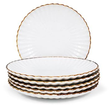CARK - Juego de 6 Platos Cerámicos Planos 20cm, Aptos para Microondas y Lavavajillas, Blanco Brillante,Vajilla apilable,Platos Moderno，elegante y duradero,resistentes al horno