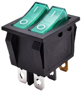 Interruptor basculante de doble pulsador de plástico con luz iluminada, 12 V, 220 V, con enclavamiento, 6 pines, rojo, verde, encendido y apagado, for barco, 16 A.(Green,12V)