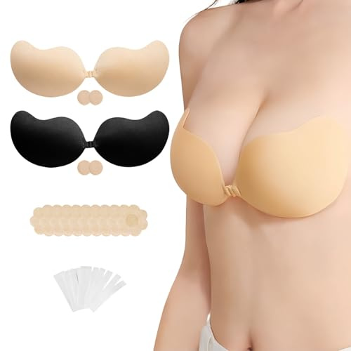 AWSOLAR 2 Pairs Sticky on Bra Push Up, Backless Bra, Invisible Bras | Adhesive Bra for Weddings, Parties, Holidays