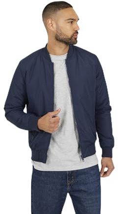 BRAVE SOUL Mens Bomber Jacket Smart Casual Full Zip Up Long Sleeve 100% Polyester Outdoor Jacket for Men, Navy Colour, Size- S