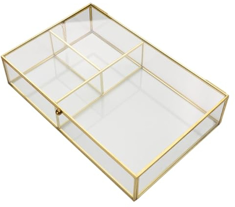 Ipetboom Boîte à Bijoux Verre Avec Couvercle Rangement Compartimenté Pour Cosmétiques Et Bijoux Organisateur De Bureau Pour Rouges à Lèvres Et Accessoires Décor Modèle Petit