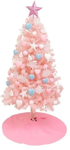Decorazioni Albero di Natale Rosa con luci e Palla di Natale Artificiale, Decorazione Natalizia for Feste in casa e Ufficio Inverno(5ft)