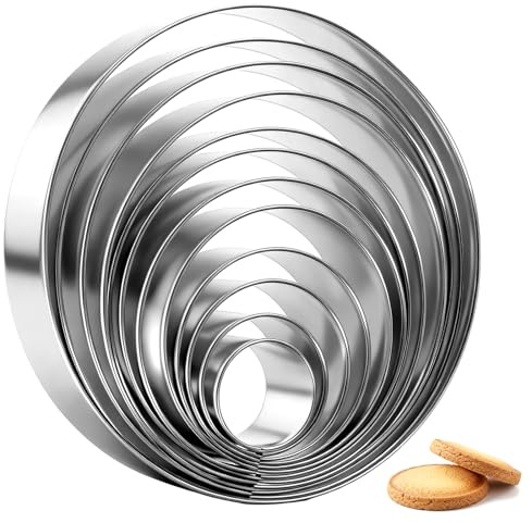 12 PCS Round Cookie Cutter Set, Large Round Cookie Cutter for Baking Large Stainless Steel Circle Cookies Donut Cutte, Metal Baking Rings for Pastry Donuts, Fondant, Sandwich, Multiple Sizes