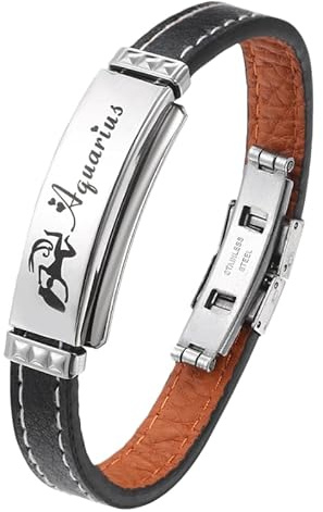 HUIANGLIYG Lederarmband Mit 12 Sternzeichen, Punk-Stil, Armband Mit Verschluss, Geburtstagsgeschenk Für Männer Und Frauen