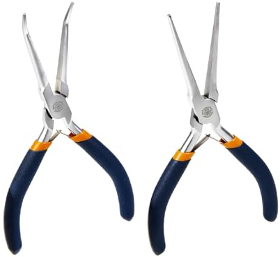 MANUFORE Mini Spitzzangen Set 2-teilig, 6 Zoll – Gerade & 45° Gebogen, Federöffnend, Glatte Backen, für Elektronik, Schmuck & Präzisionsarbeiten