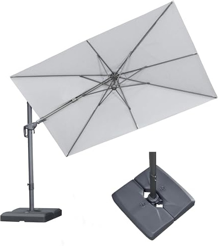 PURPLE LEAF Parasol Déporté 3 x 2 m Inclinable avec Pied UPF 50+ Gris Galet | Inclinable des deux côtés, S’adapte à la course solaire, Toile résistant aux déchirures, Couleur durable, Rotation à 360°