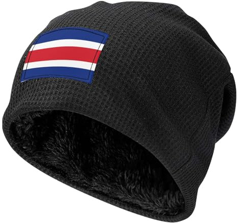Erwqavc Warme Mütze mit Flagge von Costa Rica, für Herren und Damen, dicker Pullover, Strickmütze, modische Wintermütze, für kaltes Wetter, Outdoor, Schwarz, Schwarz , Einheitsgröße