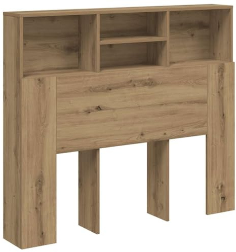 Makastle Bett-Kopfteil mit Stützbein & Holzrahmen, Bettrückenlehne mit 4 Offene Staufächer für Herberge Schlafsaal, Artisan-Eiche 120x19x103,5 cm Holzwerkstoff