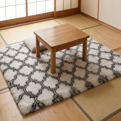 CUIMEI Teppich Schlafzimmer 140 x 180 cm, Hohe Flordichte Angenehm Weich, Pflegeleicht Polyester, Hochflor, Anti-Rutsch-Rückseite, Wohnzimmer Teppich Hochflor, Quadrat