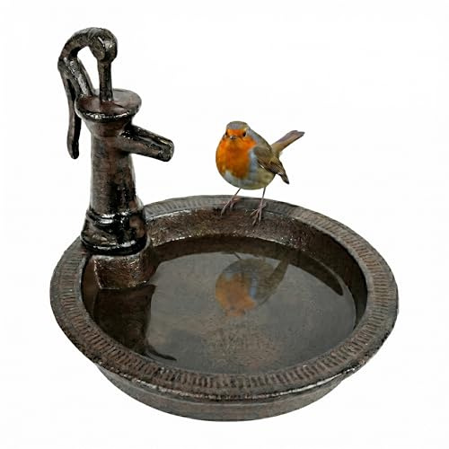 Relaxdays Vogeltränke, HxBxT: 15 x 17 x 18 cm, Gusseisen, stehend, Futter- & Wasserschale für Vögel, Vogelbad, braun