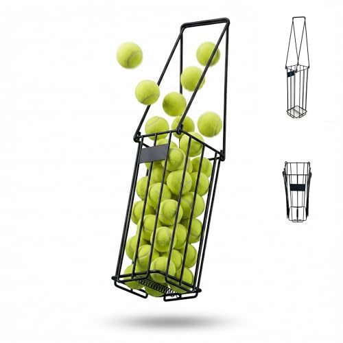 Relaxdays Tennis Korb, klappbare Griffe, Metall, HxBxT: 40,5 x 14 x 14 cm, Tennisballkorb, Tennisball Sammler, schwarz