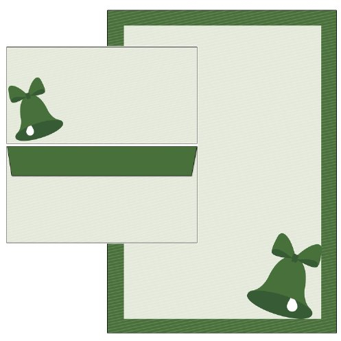 schlichte grüne Weihnachtsglocke Set 200-teilig 100 Blatt Briefpapier + 100 Stück Briefumschläge DIN lang ohne Fenster 5313+6313