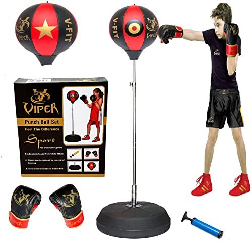 Viper Kids Punching Bag Set Freestanding Boxing Ball Adjustable 4FT with Gloves | Junior Boxing Set | Junior Reflex Punch Ball for Fitness Training