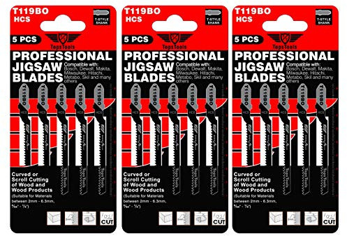 15 x TopsTools T119BO Curved or Scroll Cutting Jigsaw Blades for Wood