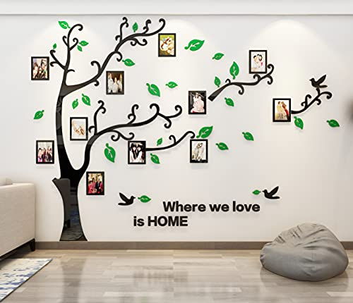 Wandtattoo Baum 3D DIY Wandaufkleber Family Stammbaum Fotowand Baum Wandtattoo Wall Sticker mit Bilderrahmen Foto Wandsticker Wanddeko Deko Wohnzimmer Schlafzimmer (Grun Rechts,M)