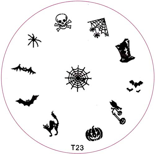 ++SONDERPOSTEN++ Stamping-Schablone T-Serie: T23 HALLOWEEN Spinne Spinnennetz Totenkopf Fledermaus Kürbis Grabstein