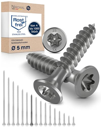 200x Vis à bois tête fraisée en Acier inoxydable Torx V2A vis inox 5x60 pour panneaux d'aggloméré Bois Filetage partiel 5mm fort 60mm long 200 pièce en acier A2