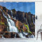 ABAKUHAUS Regenwald Duschvorhang, Pongour Wasserfall Exotic, Stoffliches Gewebe Badezimmerdekorationsset mit Haken, 175 x 180 cm, Weiß Blau