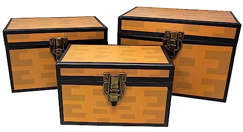 Pixel Schatztruhe Pappkartons (3er Set), Dekoration für Videospieler, Geburtstagsfeiern, Bergbauspaß, Aufbewahrung oder Display
