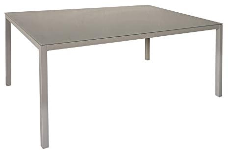 LOLAhome Mesa de jardín de Comedor de Cristal y Acero Gris de 160x100 cm