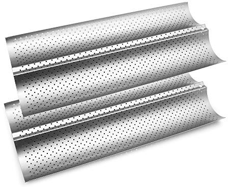 Birsppy FireKylin Baguette-Pfannen zum Backen, französische Brotform, 38,1 x 16,3 cm, antihaftbeschichtet, perforiert, 2 Brote, Brot, Backform, Toast für Ofen (Silber)