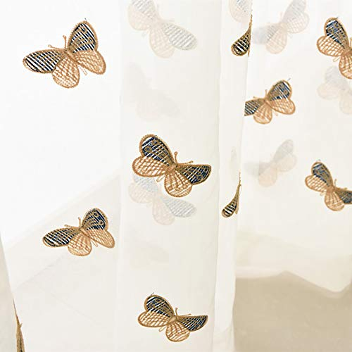 Lsimeru Schmetterling Gardinen Transparent Kinderzimmer Mädchen 140x175 Lang Prinzessin Voile Vorhänge Durchsichtig Stickerei Kinder Mädchenzimmer 2 Stücke