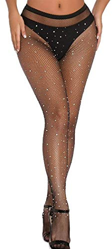 Bohend Strass Fischnetz Strumpfhose Strümpfe M/L Funkeln Netzstrümpfe Dehnbar Hoch tailliert Nachtclub Strumpfhose Party Strumpf zum Frauen und Mädchen(Schwarz)