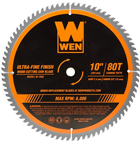 WEN BL1080 10-Inch 80-Tooth Carbide-Tipped Ultra-Fine Finish Professional Woodworking Saw Blade for Miter Saws and Table Saws
