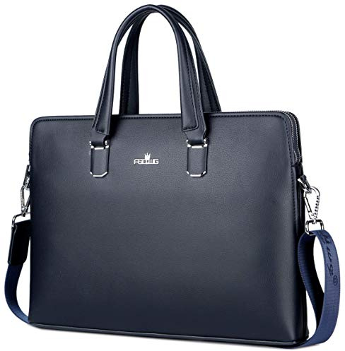FSD.WG ] Borsa da lavoro in pelle valigetta a tracolla per laptop da uomo, Blu, Large
