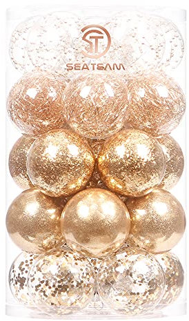 Sea Team 70 mm / 2.76 Inches Clear Christmas Ball Ornaments, Transparent Shatterproof Plastic Baubles, Xmas Bulbs, Christmas Tree Decorations (30 Counts, Rose Gold)