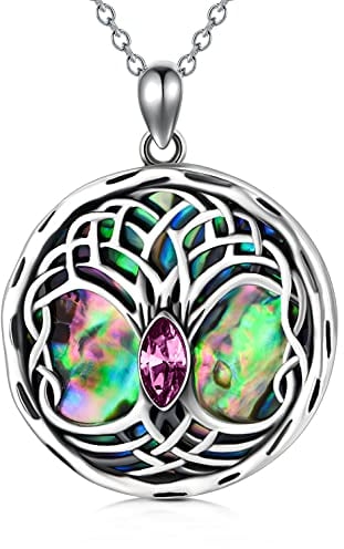AOBOCO Celtic Tree of Life Necklace Sterling Silver Family Tree Pendant Necklace, Birthday Jewellery Gifts for Women Her (Purple)