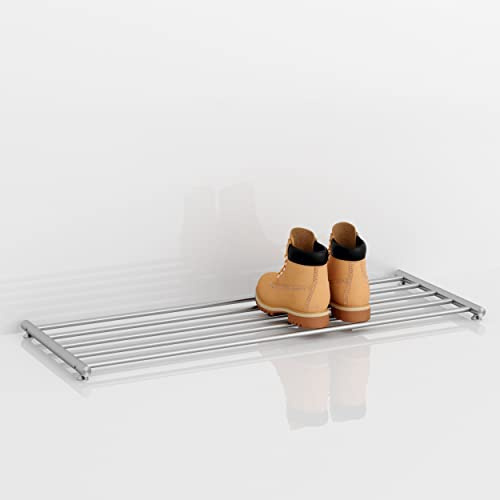 Schuhablage, 80 cm Breite, 30 cm Tiefe, Edelstahl matt geschliffen, Schuhrost - PHOS Design