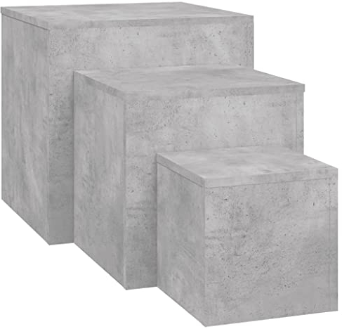 vidaXL Beistelltisch 3-TLG. Satztisch Couchtisch Wohnzimmertisch Sofatisch Kaffeetisch Teetisch Telefontisch Nachttisch Betongrau Holzwerkstoff