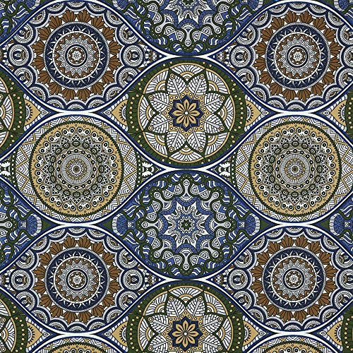 Kt KILOtela - Bedruckter Segeltuch-Stoff - Dekoration, Polsterung, Kissen, Vorhänge - 100 cm Länge x 280 cm Breite | Mandalas - Blau, Grün ─ 1 Meter