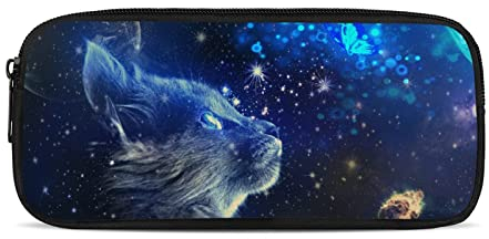 Belidome Trousse à crayons motif chat galaxie bleue pour garçons et filles