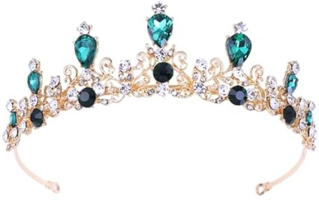 Strass-Prinzessinnen-Diadem für Braut, Hochzeit, Abschlussball, Hochzeit, Party, Halloween, Kostüm, Haar-Accessoires (Grün)