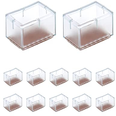 QWORK® 12X Stuhlbeinkappen Rechteckige Silikon Schutzkappen mit Filzunterlage, für Stuhlbein Breite 24-28mm x Länge 39-47m