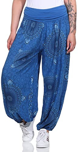 ZARMEXX Damen Haremshose Pumphose Aladinhose Pluderhose Yoga Freizeithose Sommerhose (blau-Mandala, 36-42)