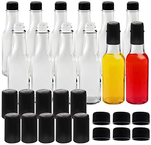 BELLE VOUS Kleine Flaschen zum Befüllen aus Klarglas (12 Stk) - 150 ml - Glasflaschen zum Befüllen mit Kappen & Schrumpfkapseldeckeln - Flasche für Öl, Scharfe Soßen, Likör, Essig & Dressing Behälter