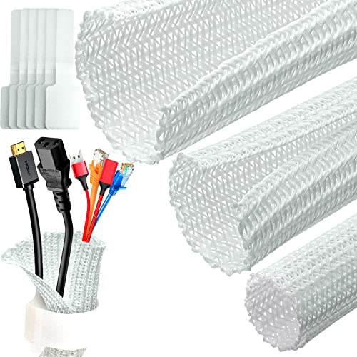 Kabelschlauch weiß(Länge 3m, Durchmesser 12 bis 20mm erweiterbar), selbstschließend kabelschutz für Usb Kabel Stromkabel Audio Video Kabel verstec, Kabelschutzschlauch Schutz vor kauenden Haustieren