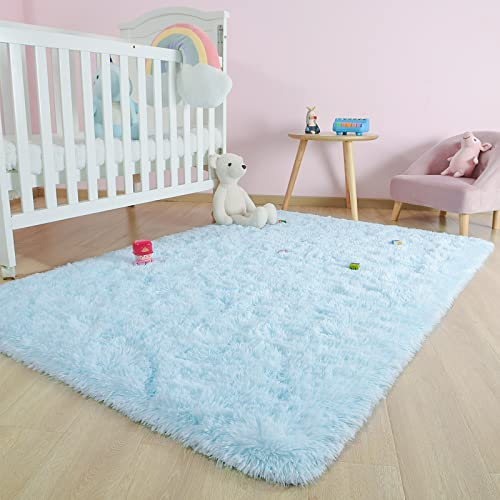 Kelarea Superweicher Shaggy-Teppich, flauschig, Schlafzimmerteppiche, 90x150 cm, Babyblau, moderner flauschiger Plüsch-Teppich für Wohnzimmer, Wohnheim, dekorative Kinder, Kinder, Bodenteppiche