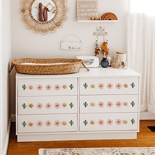 funlife 72 Stück Kamillen Blumen Boho Stil Wandaufkleber Wandsticker für Kinderzimmer, Boho Herbst Blumen Muster matte Wandtattoos, Selbstklebende PVC Wand Kunst Deko für weiße Wand, Kamillen & Kaktus