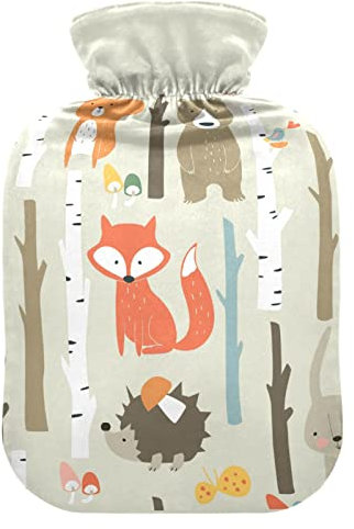 Fox Wärmflasche mit Bezug, weich, warm, für Winterbett, Hand, Hals und Schultern, 2 l