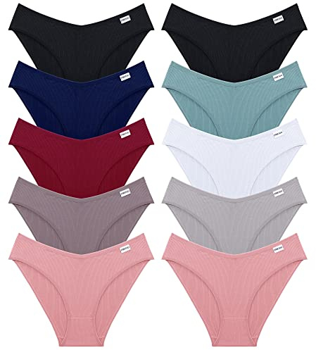 FINETOO Womens Underwear Cotton Bikini Rib Cheeky Panties Sexy V-shaped Waistband Hipster（XS）
