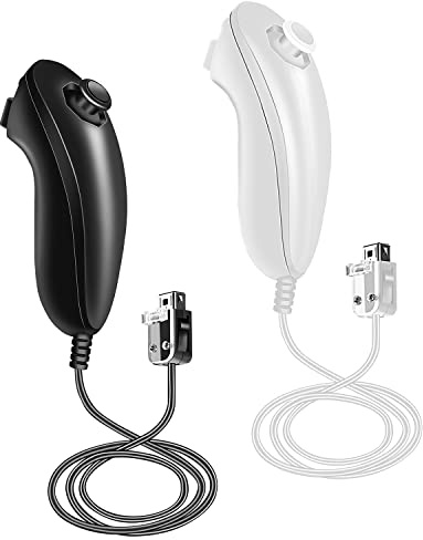 XiQiDianr Nunchuck Controlador, paquete de 2 controladores Nunchuck de repuesto para mando Wii Nunchuck Joystick Gamepad, compatible con Nintendo Wii y Wii U (negro + blanco)